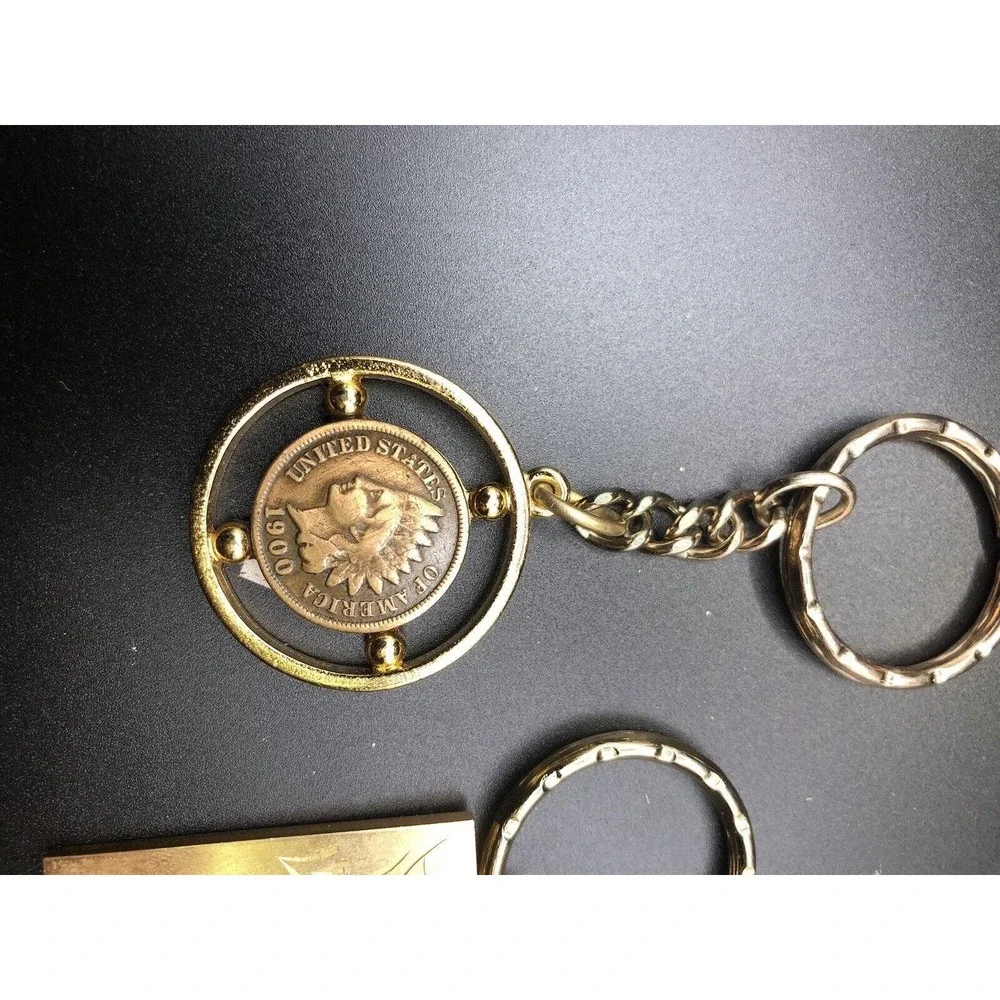 Lot Of 3 Indian Head Penny Coin In‎ Vintage Gold-tone Keychain Antique Coin